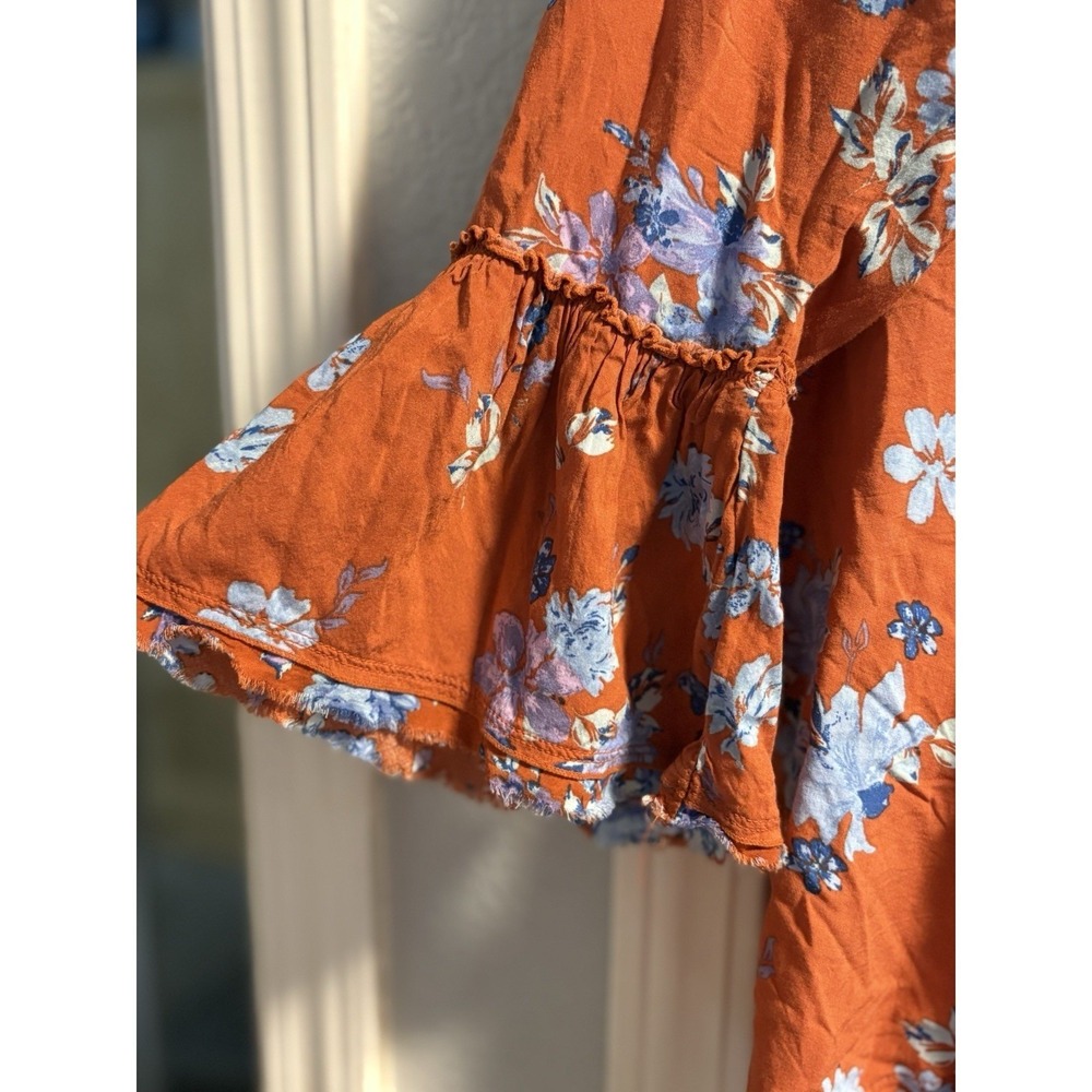 Free People Women Sz M Loretta Floral Ruffle Boho Cottagecore Tunic Top Festival - Picture 3 of 8